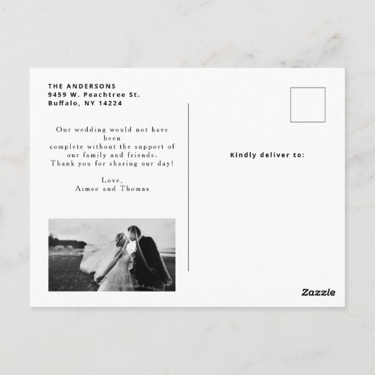 Carte Postale Typographie Rétro Noire 2 Photo Mariage Remercieme (Dos)