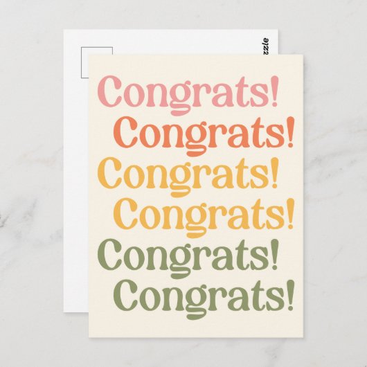 Carte Postale Typographie Rétro Simple Félicitations Jaune et Ve (Devant / Derrière)