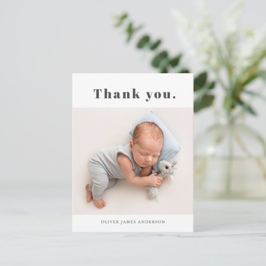Carte Postale Typographie simple Gras Merci photo bébé (Debout devant)