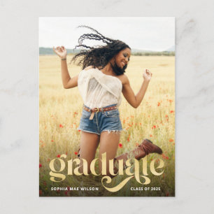 Carte Postale Typographie tendance Gold Overlay Photo Graduate