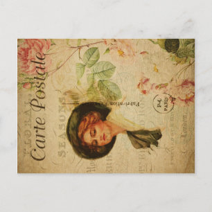 Carte Postale Typographie vintage Florale Française Salutation
