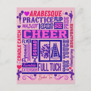 Carte Postale Typographie Violet Cheerleading Filles