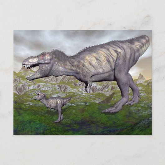 Carte Postale Tyrannosaurus rex dinosaure maman et bébé rendu 3D (Devant)