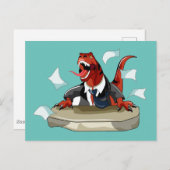 Carte Postale Tyrannosaurus Rex patron assis à un bureau. (Devant / Derrière)