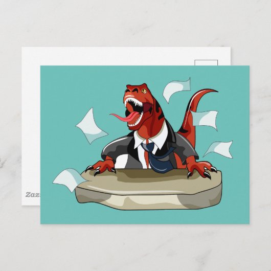 Carte Postale Tyrannosaurus Rex patron assis à un bureau. (Devant / Derrière)