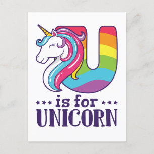 Carte Postale U est pour Unicorn Alphabet