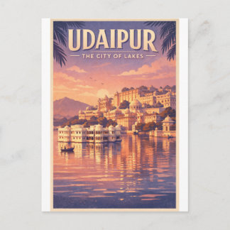 Carte Postale Udaipur, India, in a classic retro travel