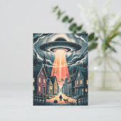 Carte Postale UFO Abduction Night Street Illustration (Debout devant)