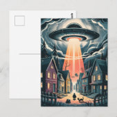 Carte Postale UFO Abduction Night Street Illustration (Devant / Derrière)