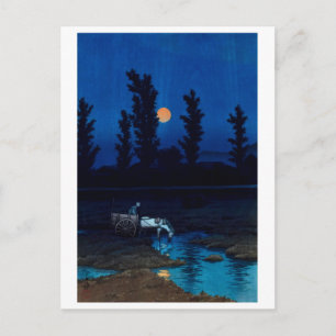 Carte Postale ukiyoe [hasui] A26 Lune du soir à Nakajima, Sap..