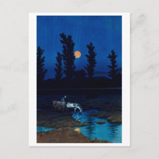 Carte Postale ukiyoe [hasui] A26 Lune du soir à Nakajima, Sap..