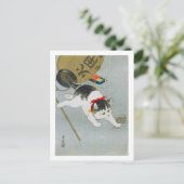 Carte Postale Ukiyoe [Koson] Kitten et lanterne (Debout devant)