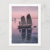 Carte Postale ukiyoe - Yoshida - 12 - Bateaux à voile - Soirée - (Devant)
