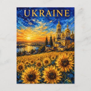 Carte Postale Ukraine : Souvenir d'art Tournesol Coucher de sole