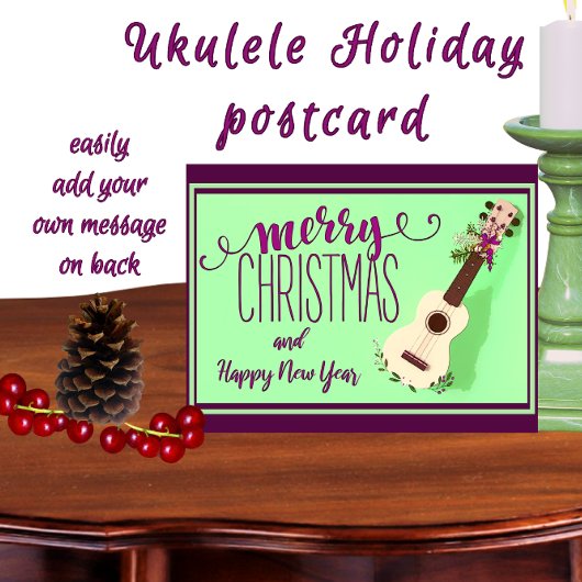 Carte Postale Ukulele Joyeux Noël et Bonne Année