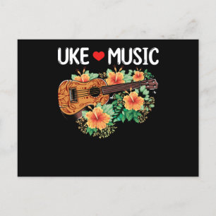 Carte Postale Ukulele Music Love Guitar Flowers Hawaii