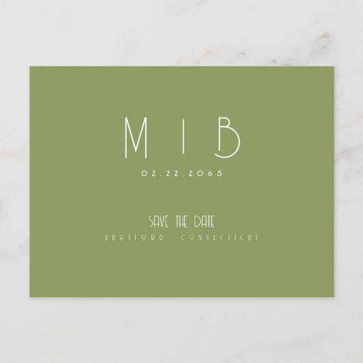 Carte Postale Ultra Moderne Monogram Moss Green Enregistrer la d (Devant)