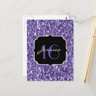 Carte Postale Ultra violet pailleté violet étincelles Sweet 16