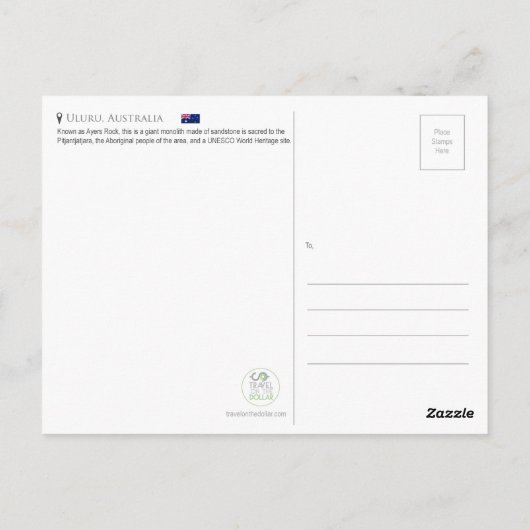 Carte Postale Uluru, Australie (Dos)