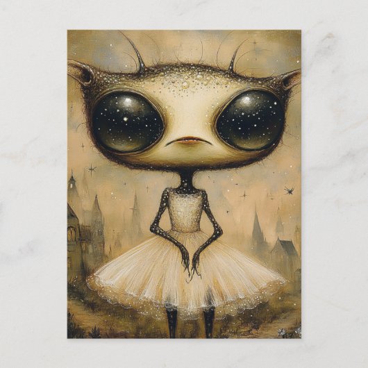 Carte Postale Un adorable alien en robe rose (Devant)