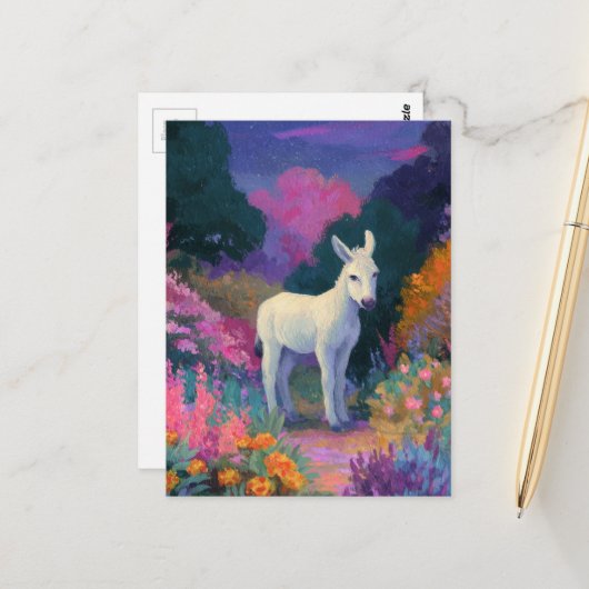 Carte Postale Un adorable âne coloré (Devant/Arrière en situation)