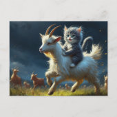 Carte Postale Un adorable chat chevauchant une chèvre (Devant)