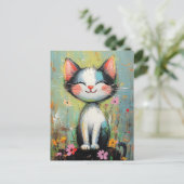 Carte Postale Un adorable chat et Fleurs (Debout devant)