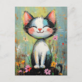 Carte Postale Un adorable chat et Fleurs (Devant)