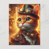 Carte Postale un adorable chat gingembre steampunk (Devant)