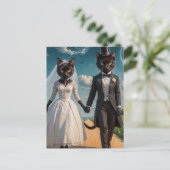 Carte Postale Un adorable Chat Noir Mariage en couple dans le pa (Debout devant)
