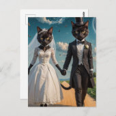 Carte Postale Un adorable Chat Noir Mariage en couple dans le pa (Devant / Derrière)