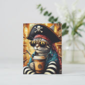Carte Postale Un Adorable Chat Pirate Avec Café (Debout devant)