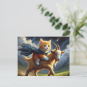 Carte Postale Un adorable chaton à gingembre chevauchant une chè (Debout devant)