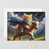 Carte Postale Un adorable chaton à gingembre chevauchant une chè (Devant / Derrière)