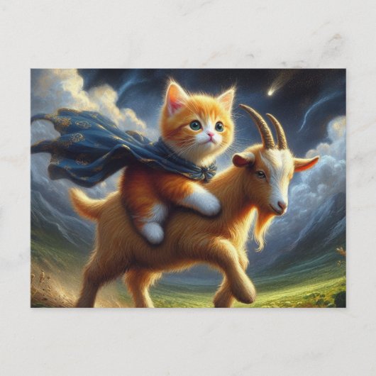 Carte Postale Un adorable chaton à gingembre chevauchant une chè (Devant)