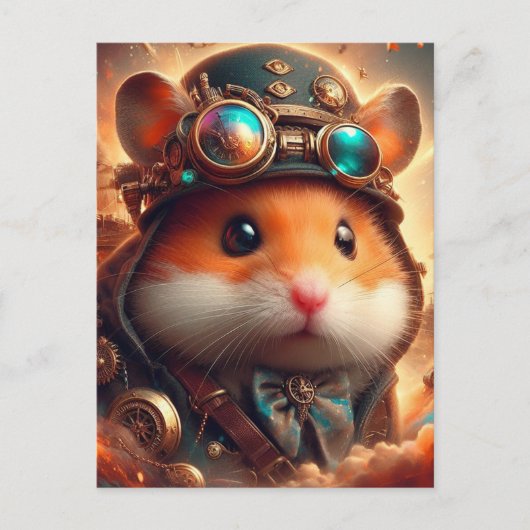 Carte Postale un adorable hamster steampunk (Devant)