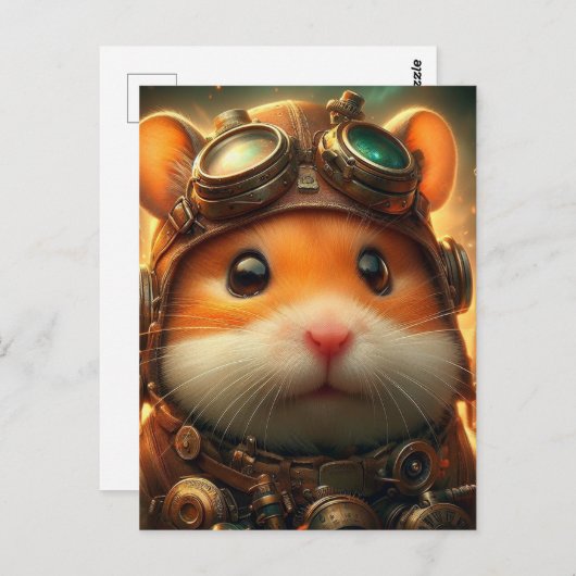 Carte Postale un adorable hamster steampunk (Devant / Derrière)