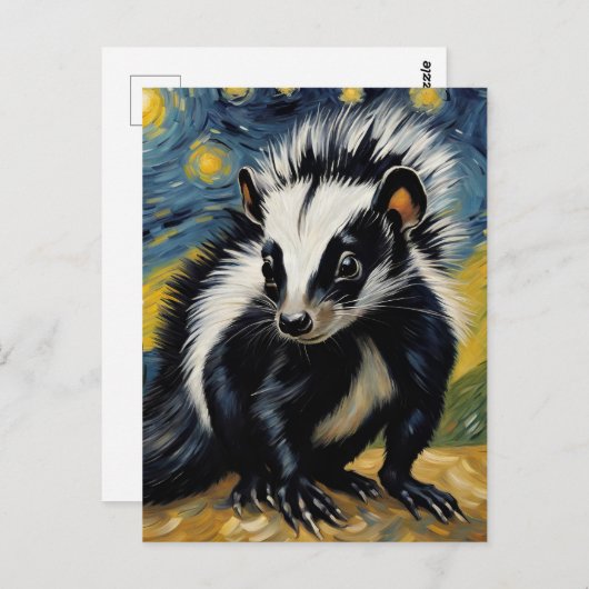 Carte Postale un adorable sconse dans une nuit étoilée  (Devant / Derrière)