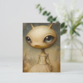 Carte Postale Un alien mignon en robe rose (Debout devant)
