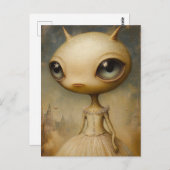 Carte Postale Un alien mignon en robe rose (Devant / Derrière)