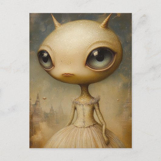 Carte Postale Un alien mignon en robe rose (Devant)