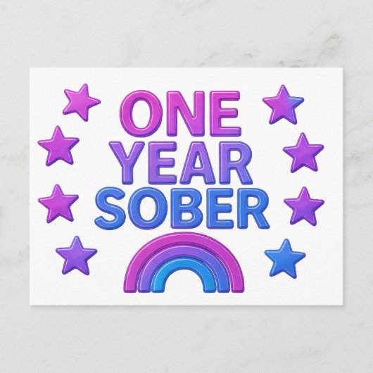 Carte Postale Un an Sober sobriété anniversaire AA NA (Devant)
