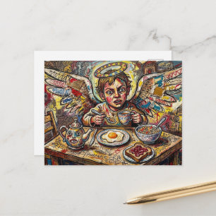 Carte Postale Un ange anxieux au petit-déjeuner