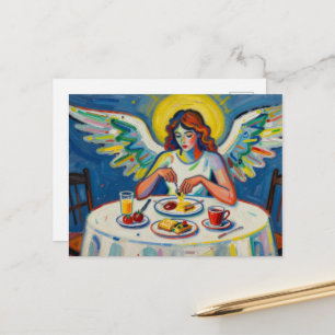 Carte Postale Un ange coloré à la table du petit-déjeuner