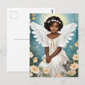 Carte Postale Un ange noir entouré de fleurs (Devant / Derrière)
