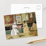 Carte Postale Un appel convivial | William Merritt Chase<br><div class="desc">Un appel amical (1895) | Le blog A Friendly Call de William Merritt Chase décrit une scène intérieure raffinée de deux femmes engagées dans la conversation dans un élégant salon. Le tableau met en valeur le souci du détail de Chase, de la décoration et du mobilier élaborés aux textures douces...</div>