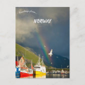 Carte Postale Un arc-en-ciel et des bateaux à Lofoten Norvège (Devant)