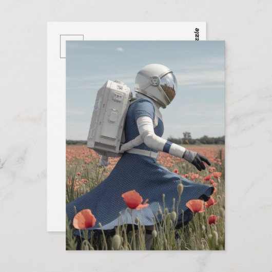 Carte Postale un astronaute dans un champ de pavot (Devant / Derrière)