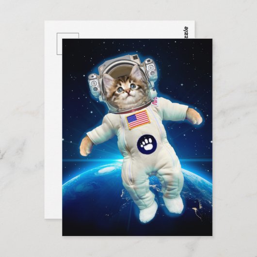Carte Postale Un astronaute de chat dans l'espace (Devant / Derrière)
