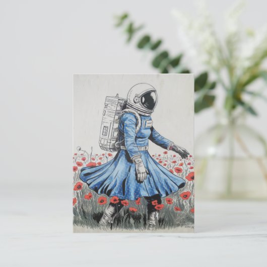 Carte Postale un astronaute en robe bleue se promenant dans des (Debout devant)
